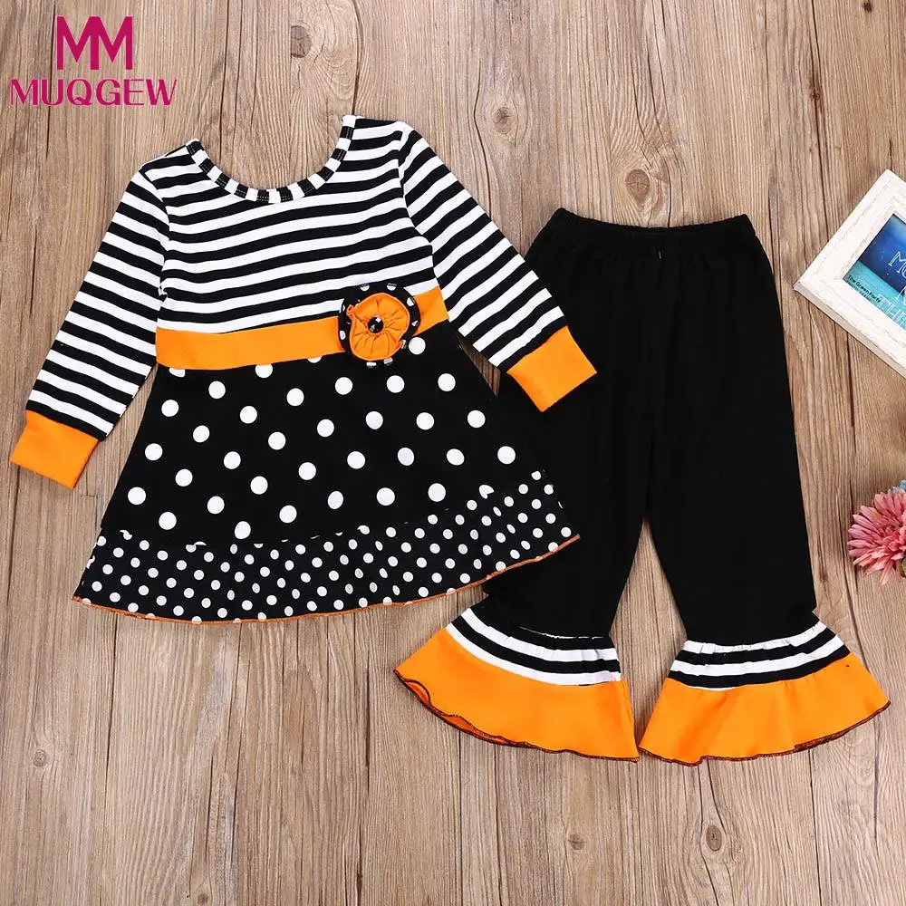

MUQGEW Newborn Clothes Winter Toddler Baby Girls Striped Dot Tops Dresses Pants Halloween Costume Outfits Set roupa de bebe
