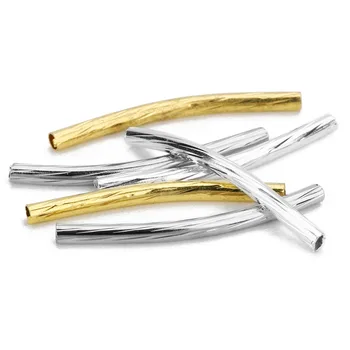 

100pc/lot 2x20mm Gold/Silver/Rhodium Color Hollow Curved Crimp Tube Spacer Beads for Bracelet Necklace Jewelry Making F1728