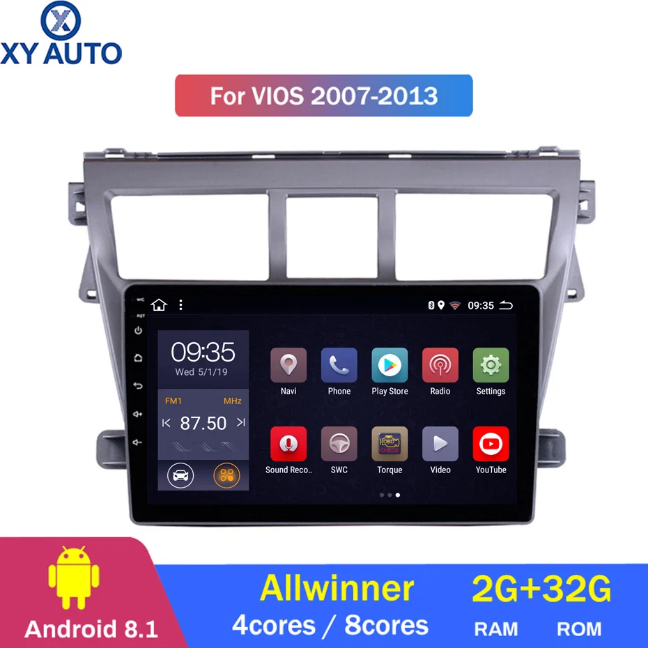 Excellent 9 inch 2.5D IPS HD multi-touch screen Android8.1 2G RAM 32G ROM NAVI with BlueTooth USB WIFI SWC for Toyota Vios 2007-2013   0