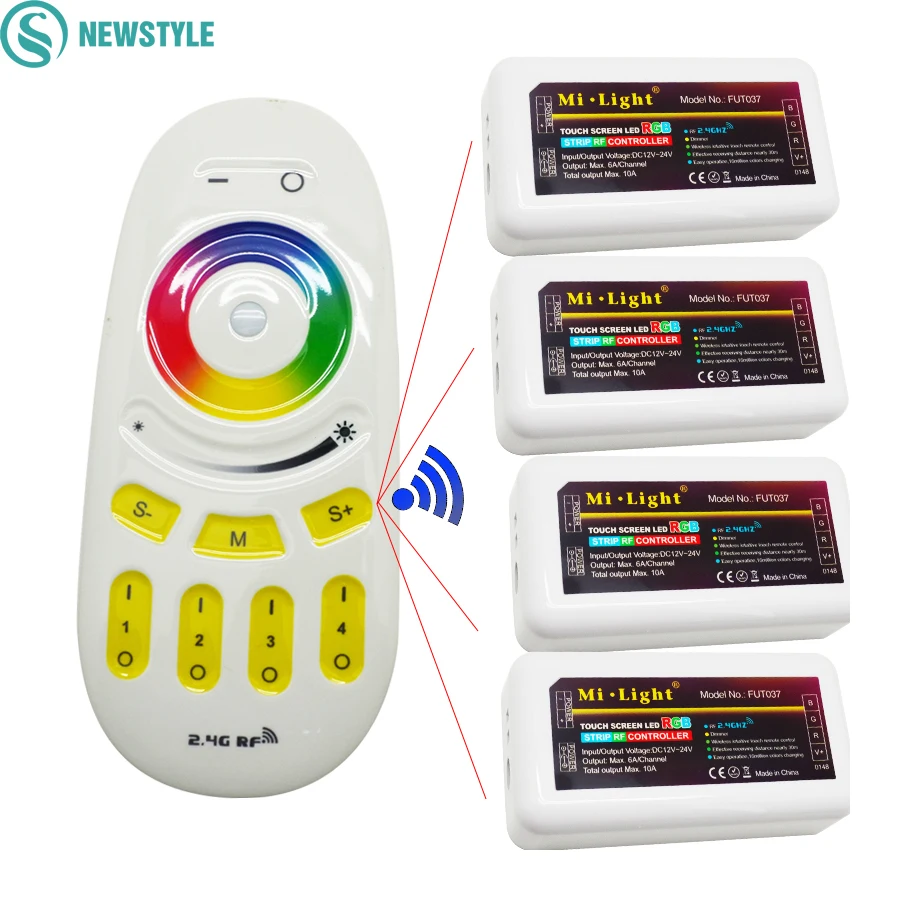 

DC12V 24V 2.4G Milight Wifi Led RF Remote Controller+ 4pcs 4-zone RGB RGBW Led Controller for RGB RGBW RGBWW Led Strip Light