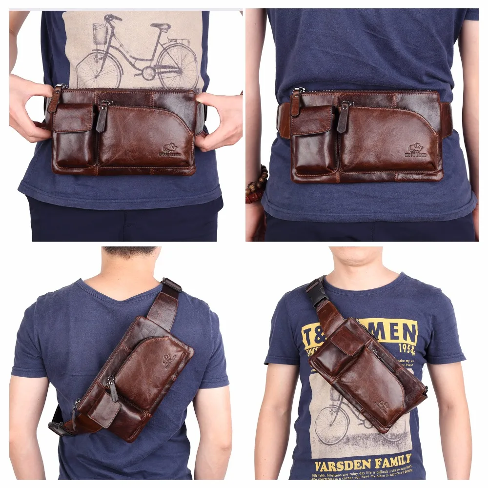 BISON DENIM мужские кожаные сумки поясная сумка из воловьей кожи Сумка с нагрудным