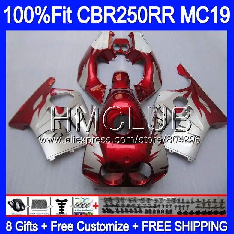

Injection Silvery red Body For HONDA CBR 250RR 250R CBR250 RR 88 89 87HM.2 CBR 250 RR MC19 CBR250R CBR250RR 1988 1989 Fairing