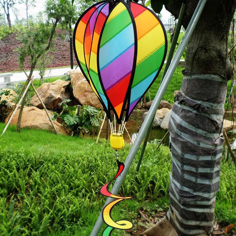 Large Rainbow 51" Hot Air Balloon Kite Windsock Wind Spinner Tail