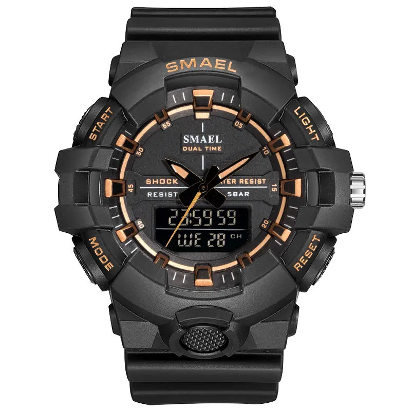 Топ люксовый бренд SMAEL мужские спортивные часы мужские кварцевые светодиодный аналоговые часы мужские военные водонепроницаемые наручные часы relogio masculino - Цвет: 1642B Black Golden
