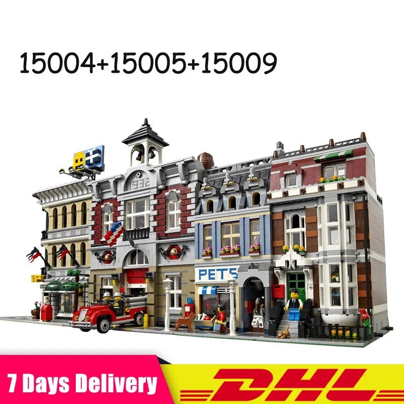 

Lepin 15004 15009 15005 Fire Brigade Pet Shop Grand Emporium Bricks Blocks Toys for Children Gifts Compatible 10197 10218 10211