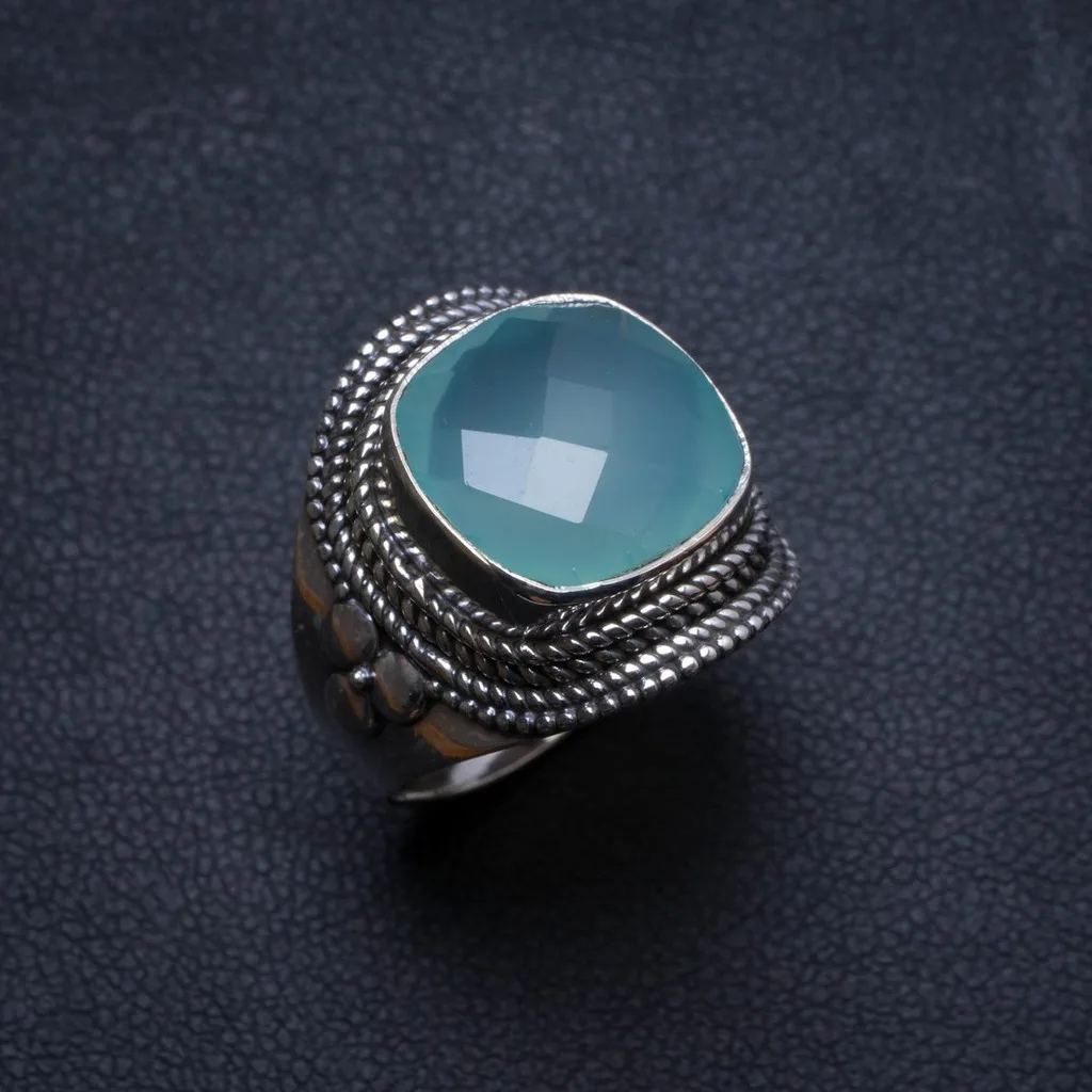 

Natural Chalcedony Handmade Unique 925 Sterling Silver Ring, US size 7 X3135