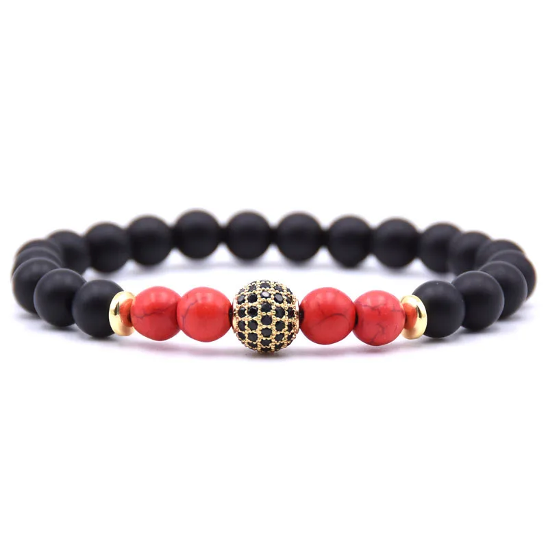 

RIEEW 8mm Red Stone Beads Bracelet Men Strand Bracelets For Women Handmade Men Jewelry Charm Cuff Wristband Adjustable Bileklik