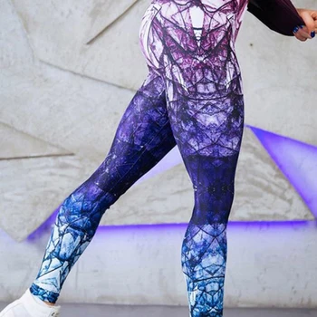 

Women High Waist Push Up Leggings Digital Print Leggings Slim Purple Print Trousers Casual Mujer Fitness Leggings