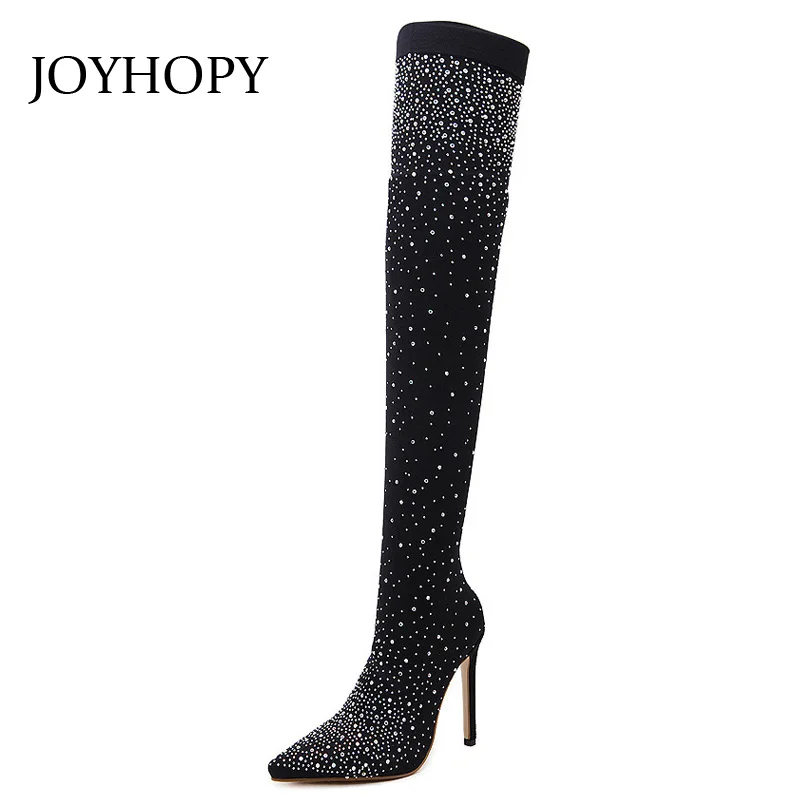 Botas Altas Hasta El Muslo Para Mujer - Tacón Aguja 8 Cm, Punta Puntiaguda, Cremallera, Holgadas En Tobillo