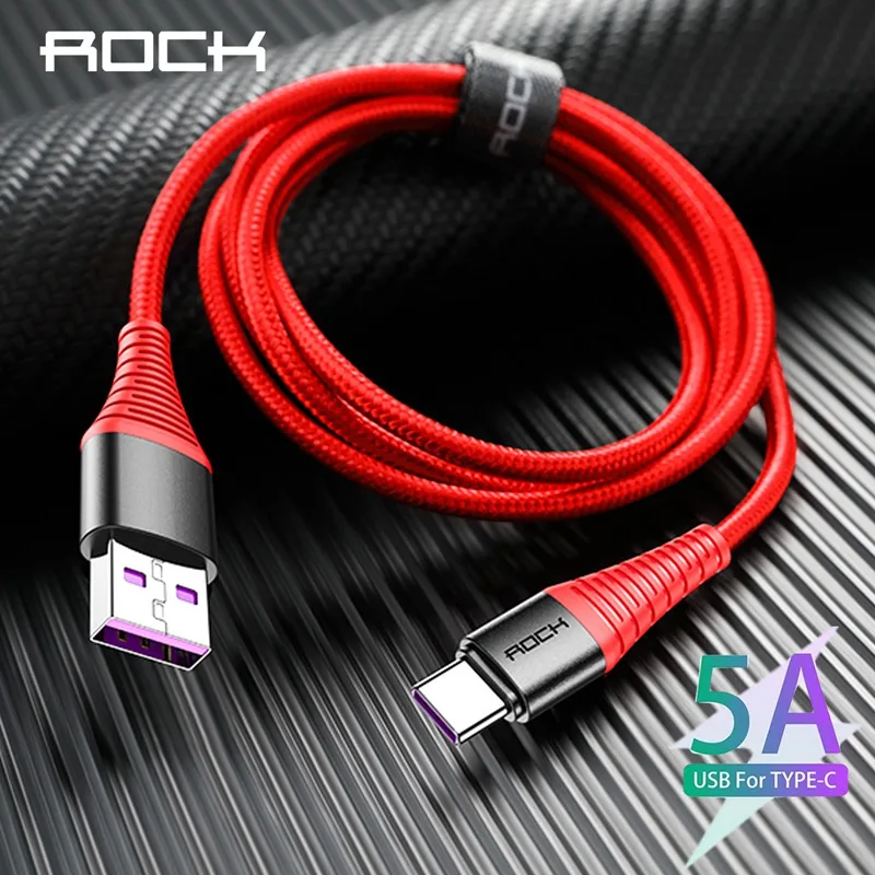 

ROCK USB Type C Cable for Huawei Mate 20 pro 5A Super Quick Charge Hi-Tensile USB C for Samsung galaxy s9 plus Sync Nylon Cord