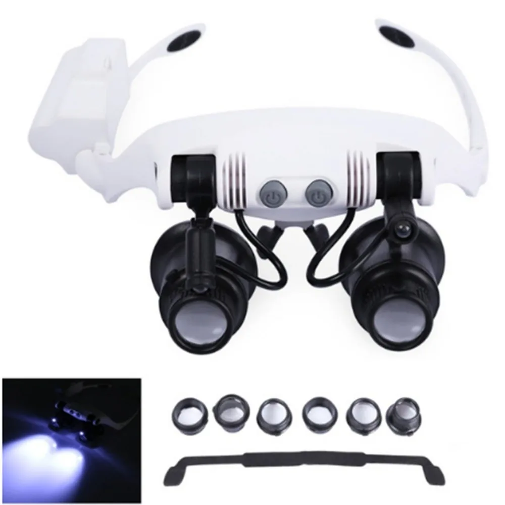 

ACEHE Lightweight Foldable Headband Design Binoculars Magnifier Glasses LED Magnifying Glass With 2 LED Light for Jewelry Repair