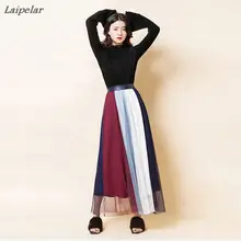 Laipelar/летние кружевные разноцветные женские плиссированные юбки в стиле пэчворк; Длинная уличная юбка; модные женские юбки