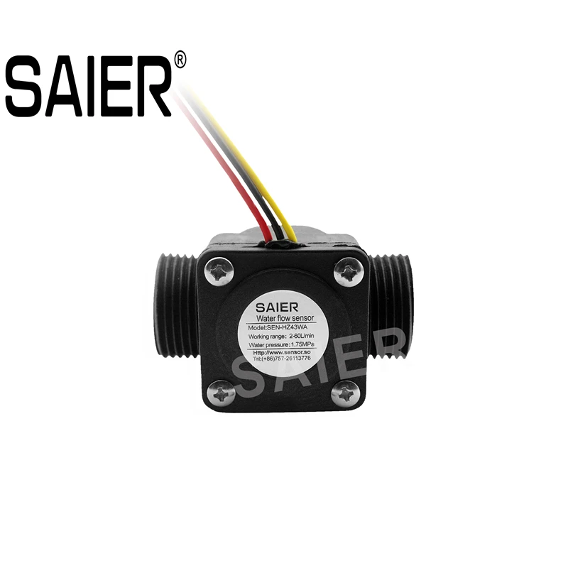 

G 3/4" Hall Effect Water Flow Sensor with Fulse Output Liquid Flowing Rate 2-45 L/Min, 2-60 L/Min Nylon PA 66 Materia SEN-HZ43WA