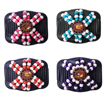 

Crystal Retro Double Beaded Hair Magic Comb Clip Beads Elasticity Hairpin Stretchy Hair Combs Pins for Women Hair Accessories