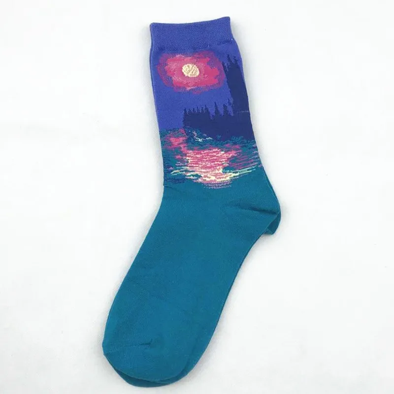 Осенние и зимние мужские носки, новые персональные, литературные, ретро, всемирно известная серия рисунков, мужские носки, носки с масляными рисунками - Цвет: 25