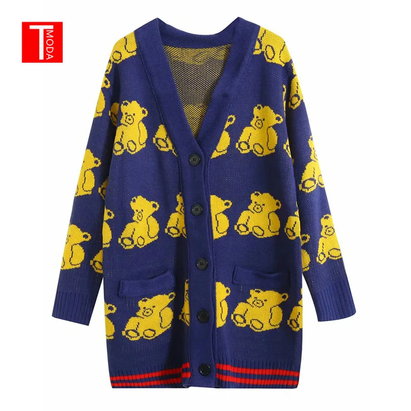 

2019 Spring Women Loose Casual Cardigan Sweater Long Sleeve V Neck Single Breasted Pocket Striped Open Stitch Coat Cute Sweater
