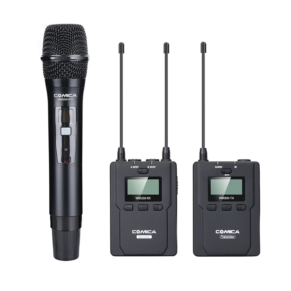 

CoMica CVM-WM200B UHF Wireless Microphone Handheld Metal Mic 1 Lavalier plus 1 Hand-held Transmitter 1 Receiver for Broadcasting