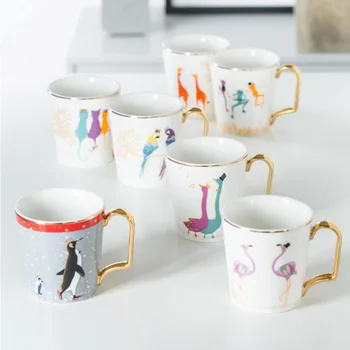 

Gold Animal Flamingo Cat Penguin Ceramic Coffee Mug Bone China Breakfast Milk Water Cup Couple Creative Birthday Gifts