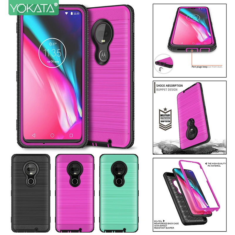 

Luxury 2 in 1 Hard Case For Moto G6 Play Case PC Silicone Brushed Texture Shockproof Protective Coque Cover For Motorola Moto G7