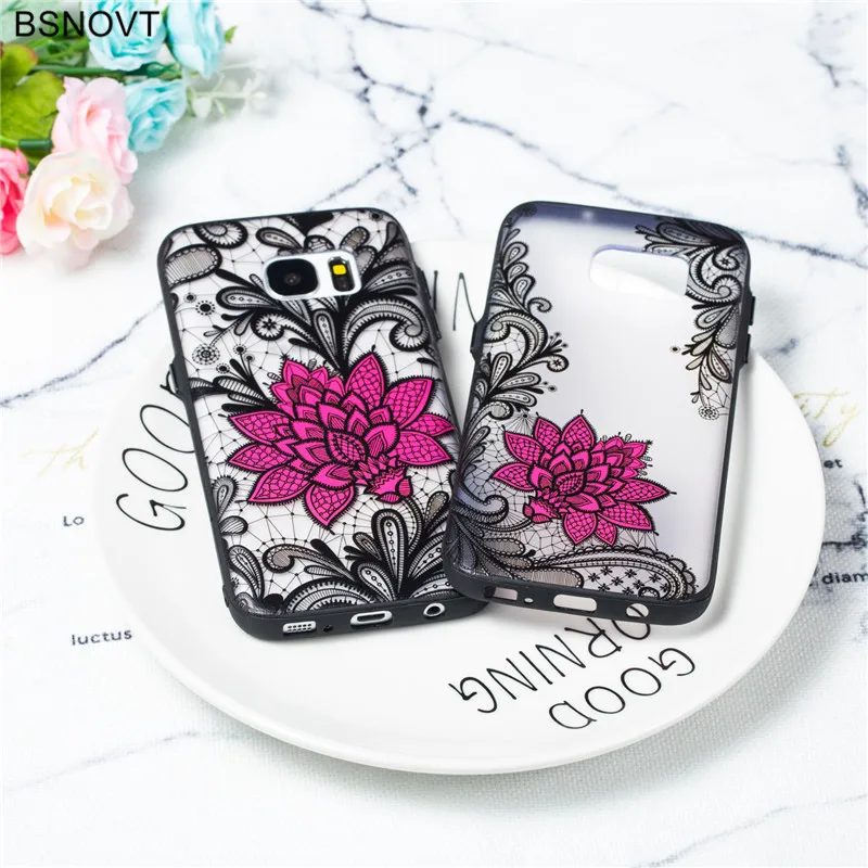 

For Samsung Galaxy S7 Case Black Rose Flower Embroidery Foral Back Cover For Samsung Galaxy S7 Phone Fundas Capa S7 BSNOVT