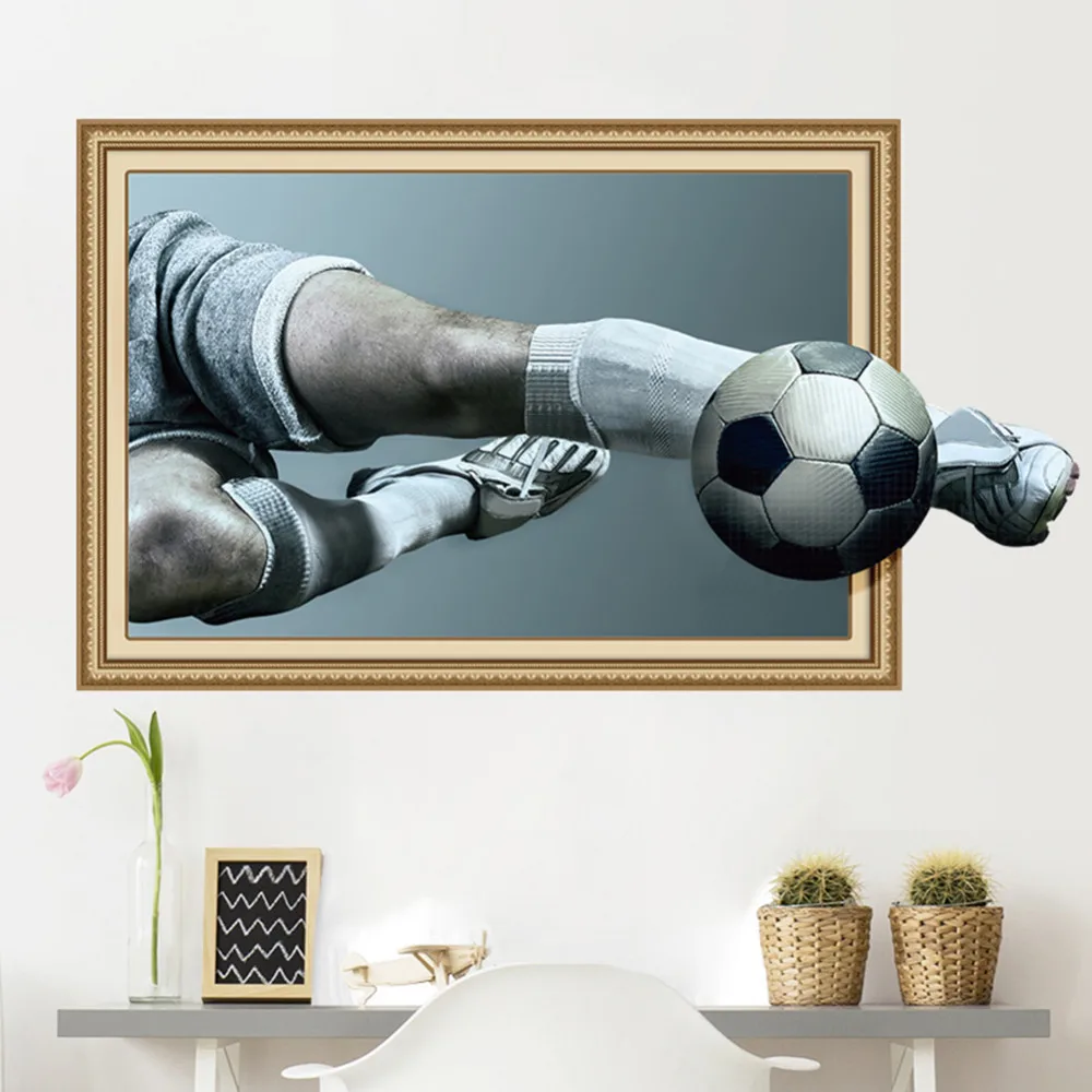 Hot Frame Style Wall Sticker Football Shooting Fake Window Frame Style Wall Sticker Football Shooting Fake Window Stickers For Kids Rooms Boys Bedroom Removable Decals Home Decor