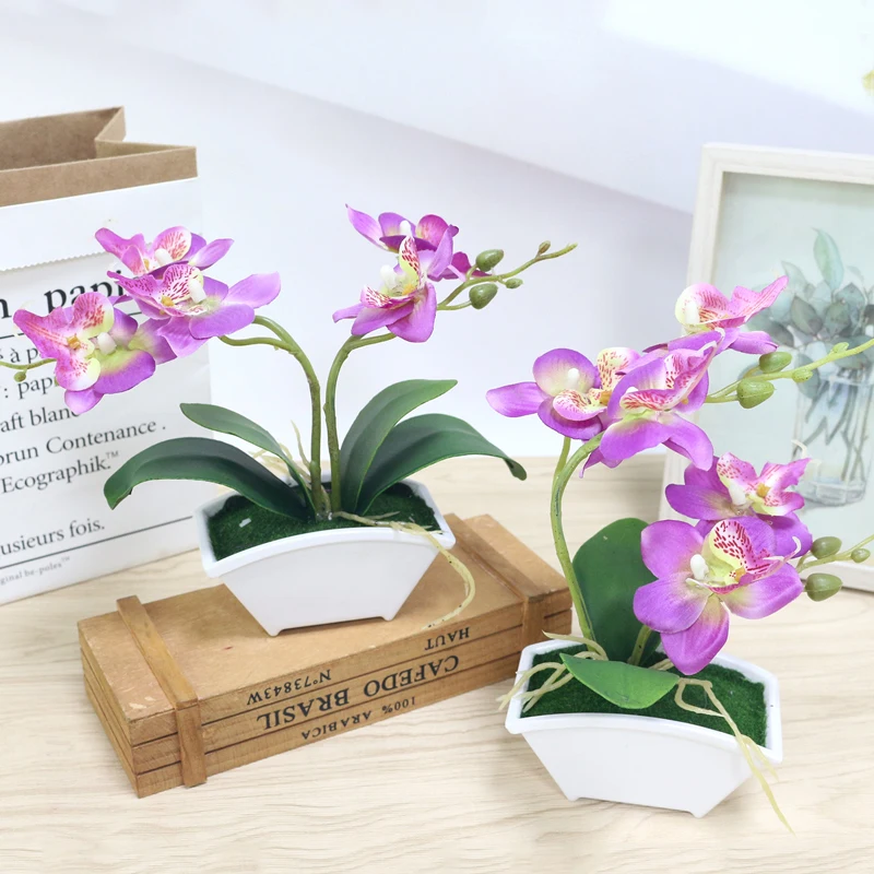 Маленькая искусственная Орхидея, бабочка цветок набор с настоящие на ощупь листья искусственные растения общий цветочный для свадьбы