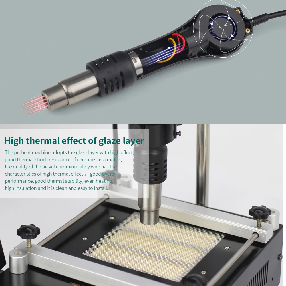 YIHUA 853AAA 3 Functions in 1 Bga Rework Station  650W SMD Hot Air Gun+ 60W Soldering Irons +500W Preheating Station 