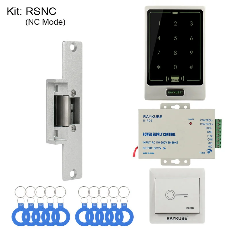 RAYKUBE RFID система контроля доступа двери DIY комплект с Электронный магнитный замок 12 В 3A блок питания сенсорная клавиатура доступа - Цвет: RSNC