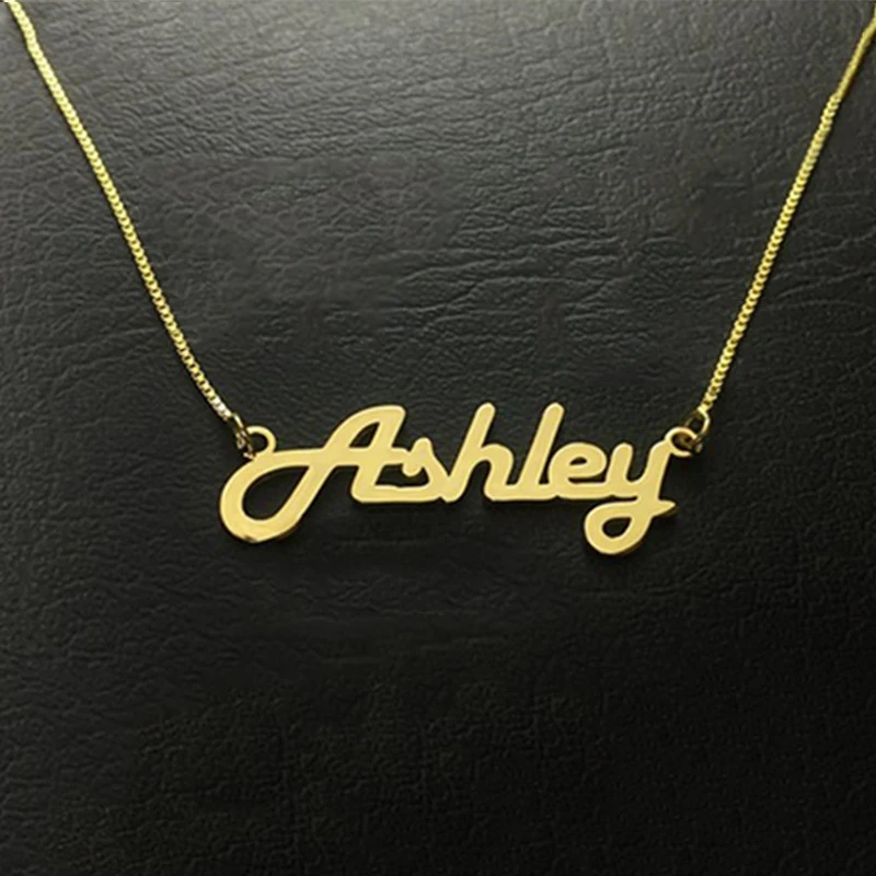 

2019 personality woman necklace box chain necklace name custom necklace gold stainless steel pendant Gold Collier punk style gif
