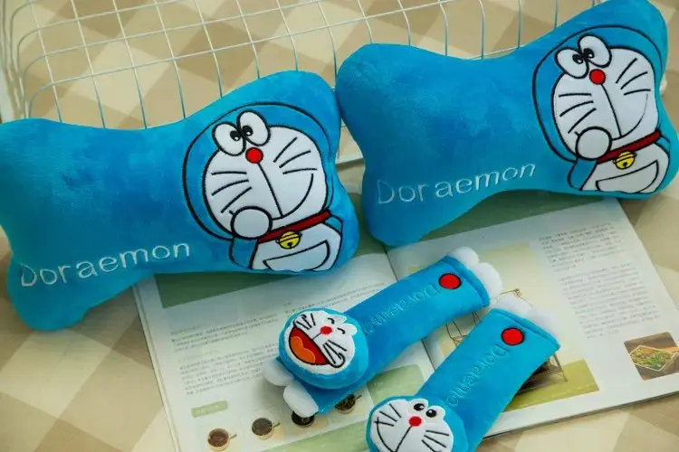

Cute 1pair 27cm Pokonyan Doraemon My Melody plush car safety belt cover headrest Vehicle rest pacify neck pillow stuffed toy