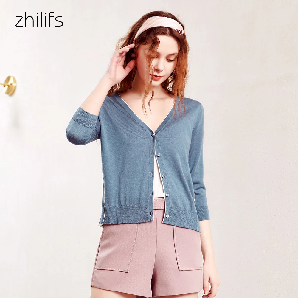 Zhilifs 2019 New summer Women Knitted Cardigan Fashion V-Neck Solid thin Sweater Single Breasted Casual Knit Coat |