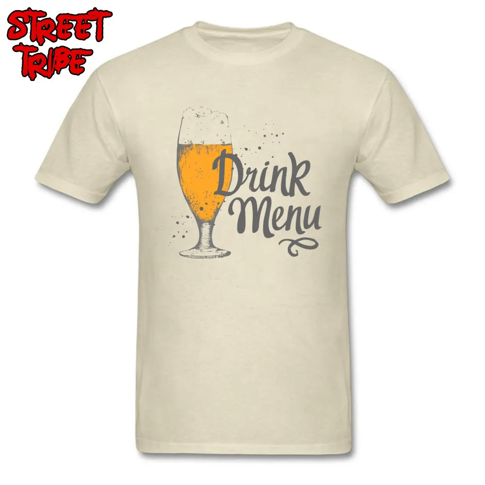 glass of beer Cotton Tops Tees for Men Design T-Shirt Street Company Round Collar Tops Shirt Short Sleeve Drop Shipping glass of beer beige