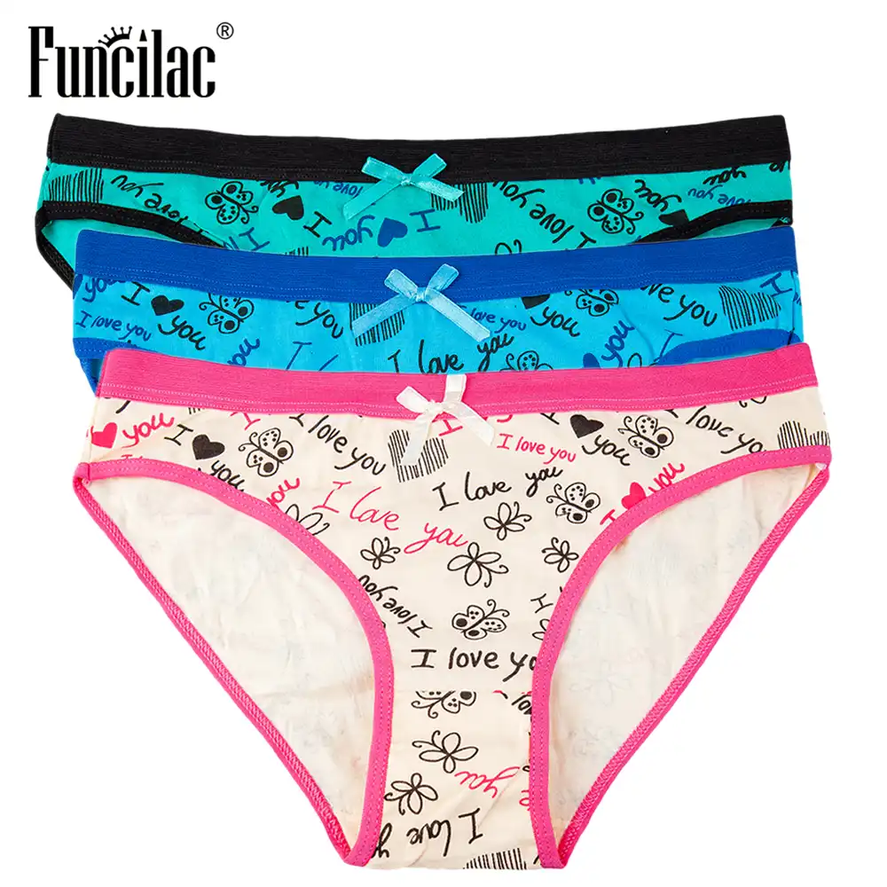 Funcilac Brand Sexy Underwear Women Love Butterfly Print Briefs Pink