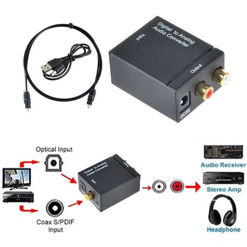 Цифровой оптический коаксиальный конвертер Toslink HD 1080P SPDIF Coax в аналоговый RCA аудио