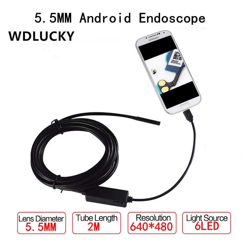 Endoscope 5.5mm Lens Endoscope USB Android Camera 2M Waterproof Car