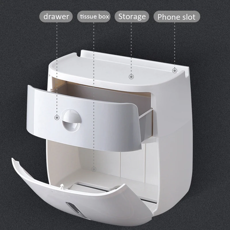 Wall Mounted Toilet Tissue Box with Drawer Bathroom Waterproof Plastic Multifold Paper Towels Holder Storage Box Product