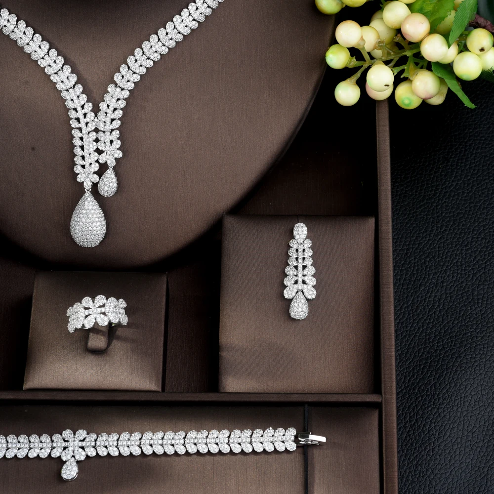 HIBRIDE Fashion Bridal 4pcs Ladies Wedding Jewelry Sets With AAA Cubic Zircon Stone Party Accessories Dubai Jewelry Set N-962 - Image 5
