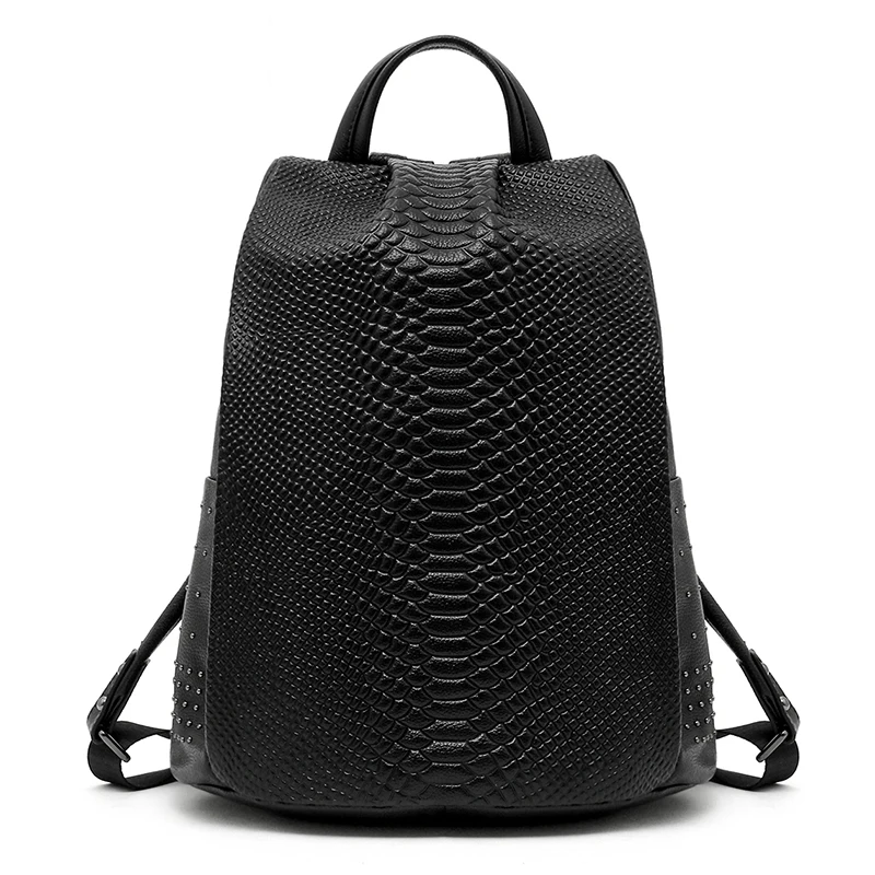 Женский рюкзак из натуральной кожи со змеиным узором|high school bags|leather women backpackwomen