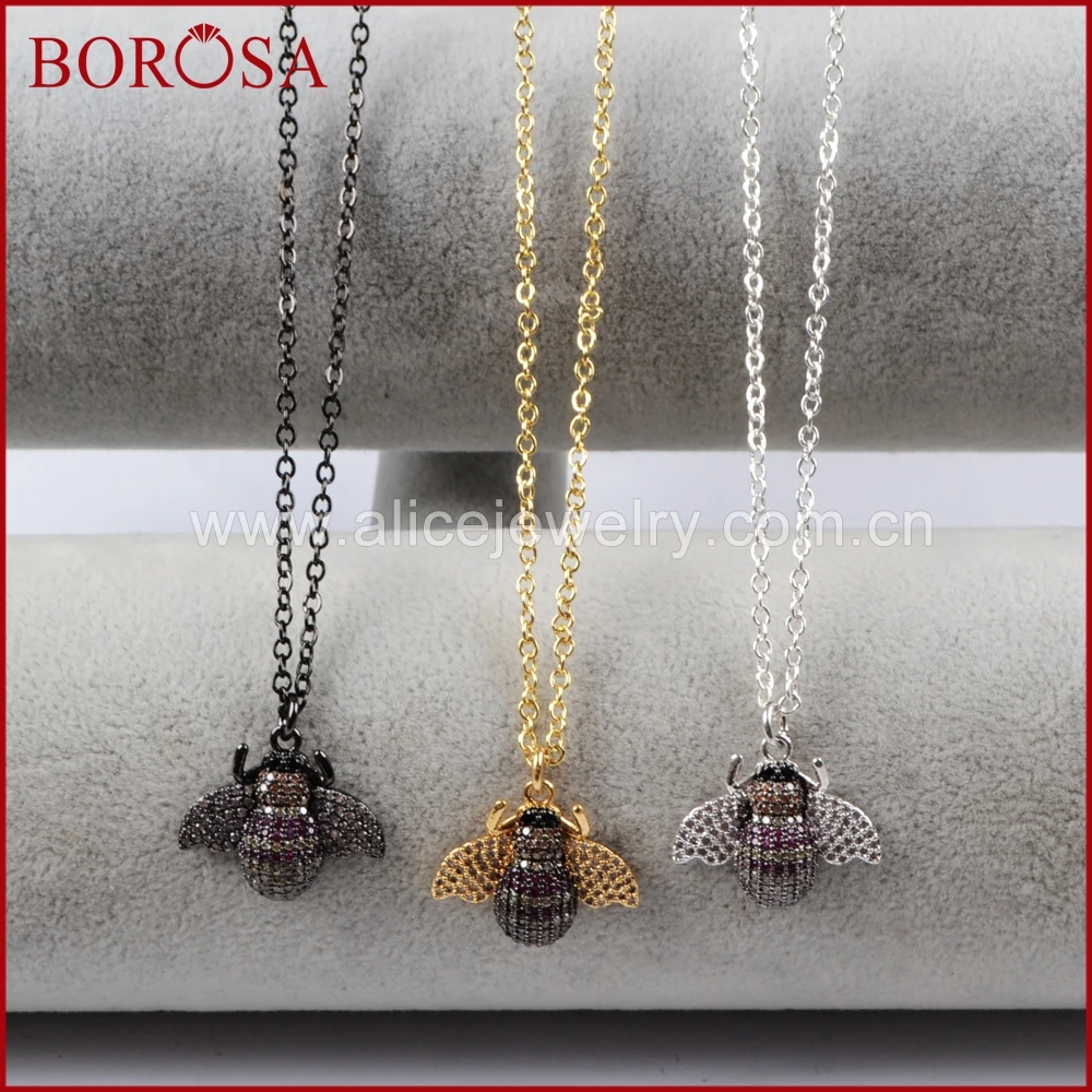 BOROSA 5PCS Creative Micro CZ Pave Ladybugs Bee Pendant Necklace Beetles Crystal Animal Charms Chain for Women WX840-N | Украшения и