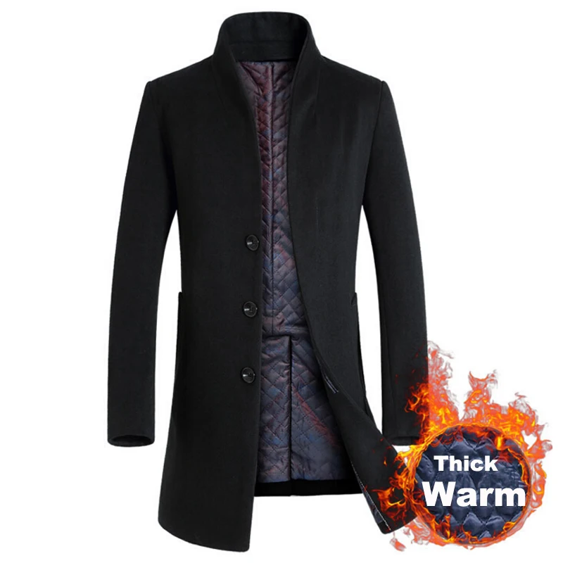 

Wool Coat Men Long Sections Winter Thicken Blends Woolen Pea Coats Mens Casual Trench Casaco Masculino Palto Peacoat Overcoat