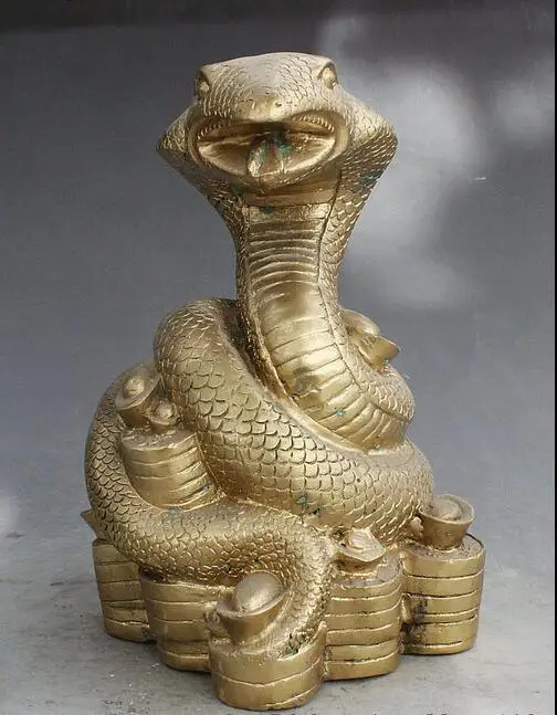 

free China Feng shui Brass Yuanbao Copper Money Clever Snake Animal Wealth Statue fast