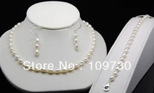 Joyería 00540 Conjunto 925 Plata Fina Perla Aretes Collar Pulseras 20 «8»