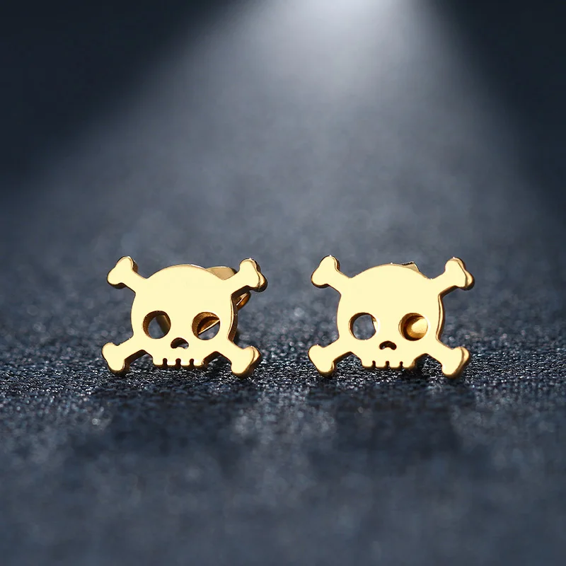 CACANA Stainless Steel Stud Earring For Women Man Skull Gold And Silver Color Lover's Engagement Jewelry Drop Shipping