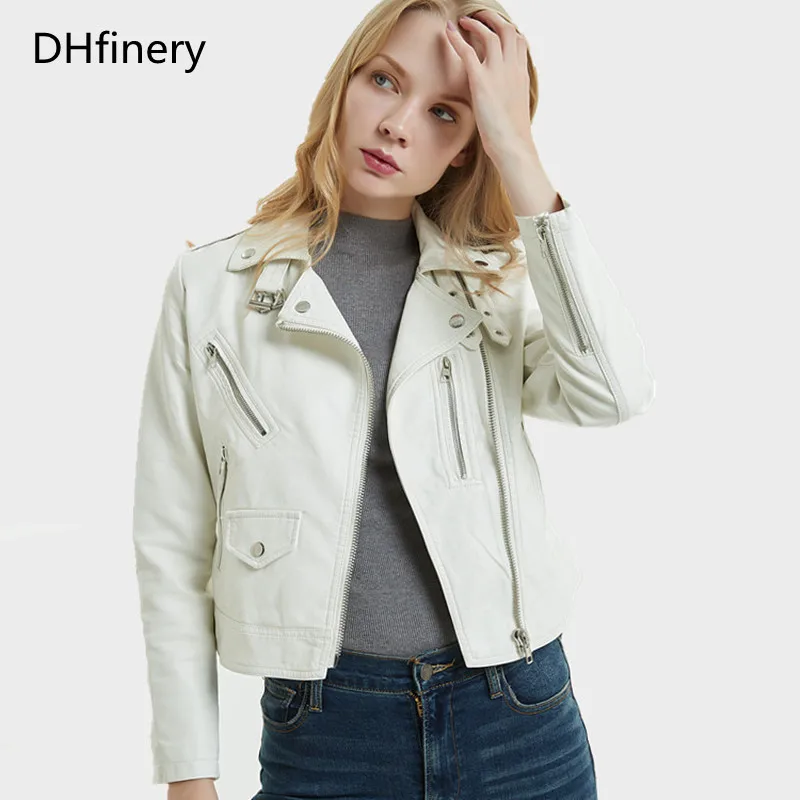 Женские кожаные куртки DHfinery коллекция осень зима 2019 мотоциклетная куртка на