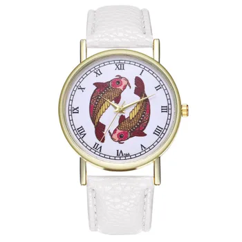 

Fashion Carp Pattern Ladies Watch New Leather Student Watch Women Dress Clock For Dropshipping Quartz Wrist Watch