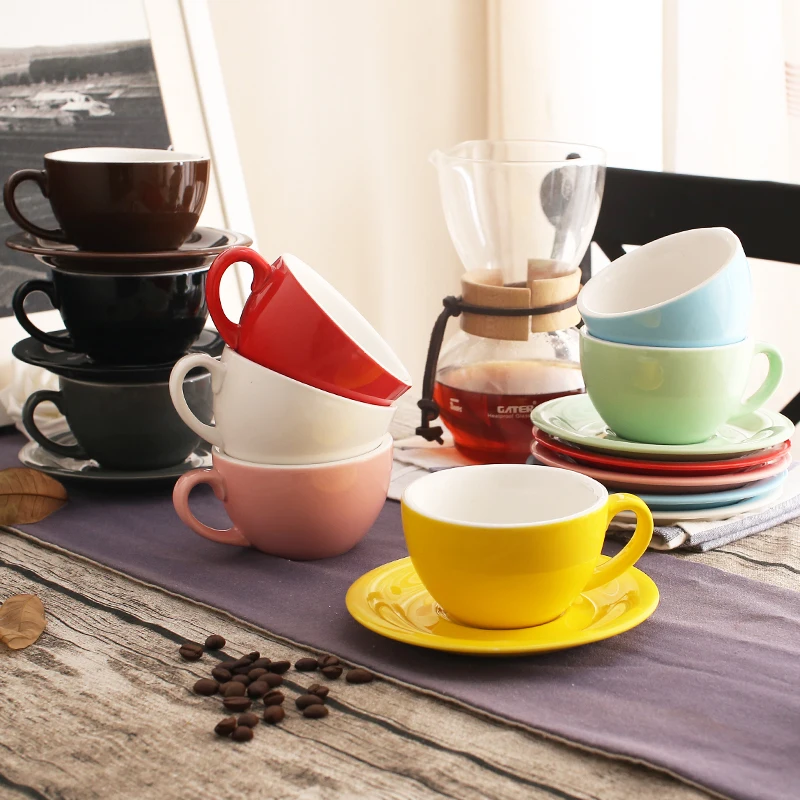 200 ml colorful thick body new bone china cappuccino cups and saucers