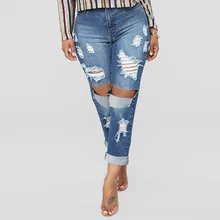 Новые женские большие размеры карманы длинные джинсы джинсовые рваные Штаны для ежедневной носки женские привлекательные Браво