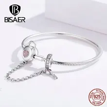 BISAER 925 пробы серебряных замочек в виде сердца застежка безопасности цепи Femme серебряные браслеты для женщин Роскошные ювелирные изделия Pulseira ECB143