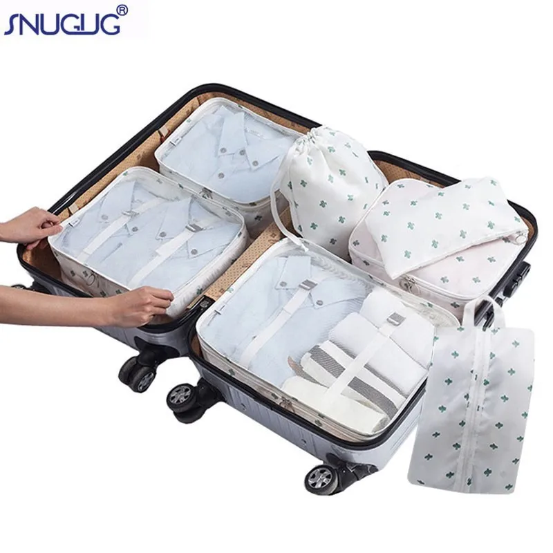 

SNUGUG 7PCS/Set New High Quality Oxford Cloth Ms Travel Mesh Bag In Bag Luggage Organizer Packing Cube Organiser For Clothing