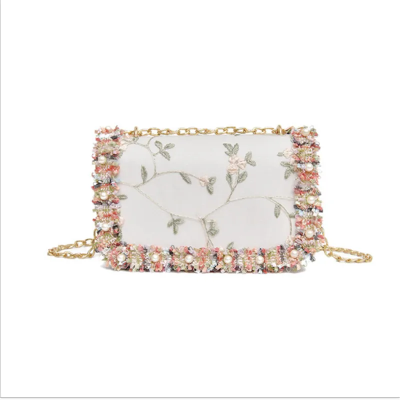 

Crossbody Bags for Women 2019 Pearl Embroidery Ladies Single Shoulder Bag Luxury Famous Lace Chain Girl Flap Bags Messenger Bag